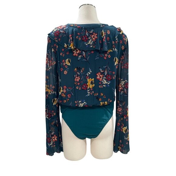 Band Of Gypsies Floral Bodysuit Large Boho Chic Festival Sheer Long Sleeve - Picture 9 of 10